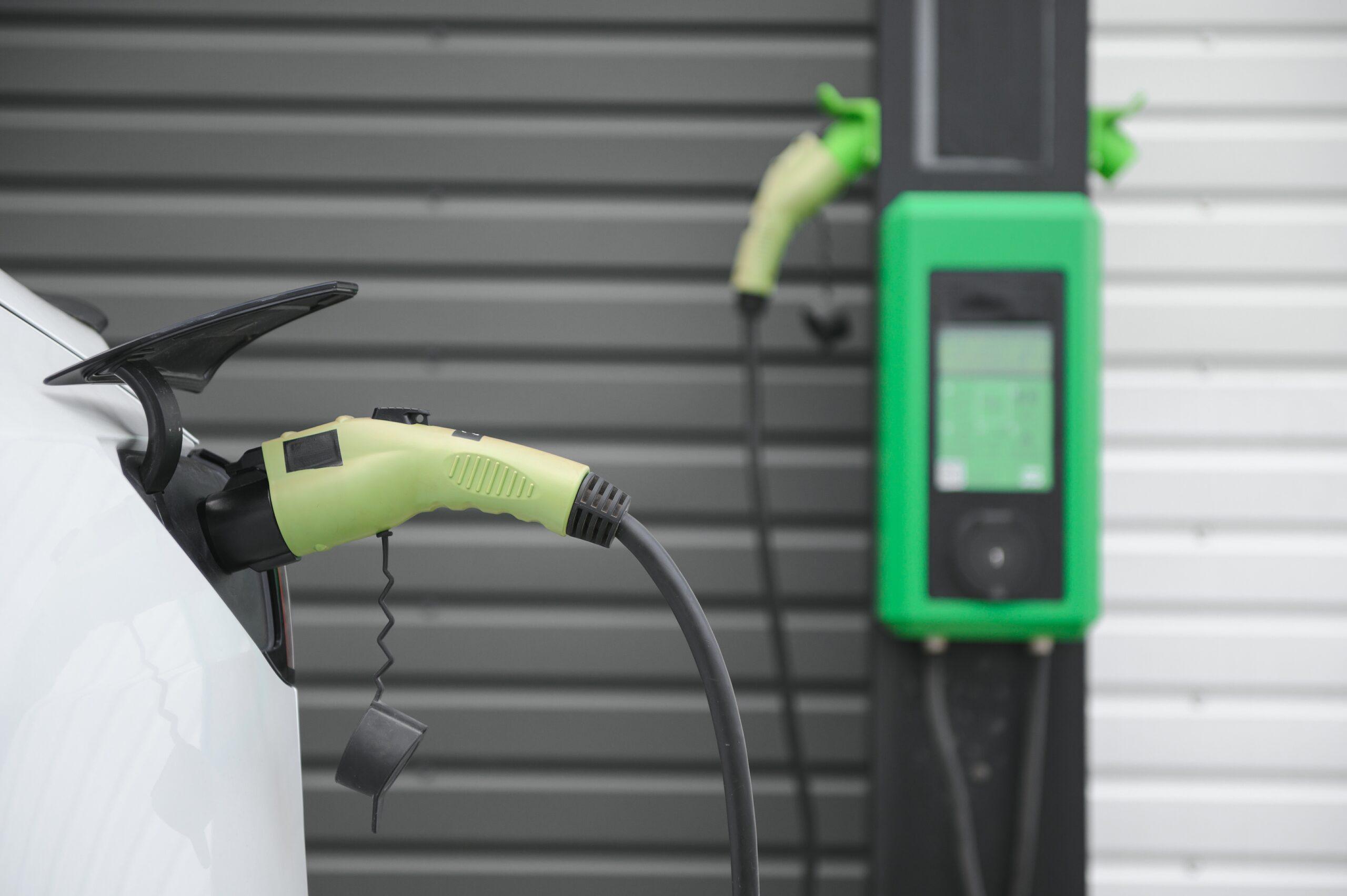EV charging station for electric car in concept of green energy