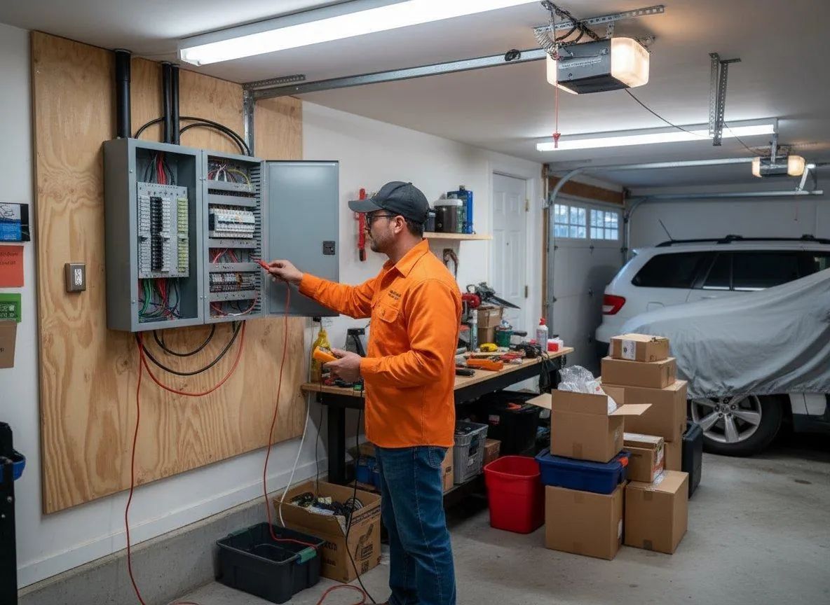 Subpanel electrician working on residential electrical installation